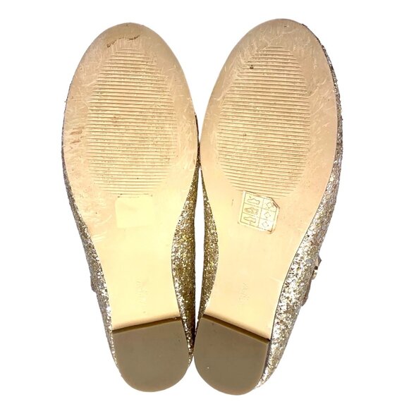 Girls Gold Glittery Ballet Mary Jane Flats Party Shoes Size 5 J. Crew Factory - Picture 6 of 12
